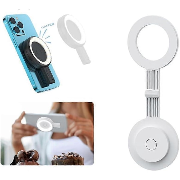 Magnetisk Selfie-lys, Bærbar Magnetisk Telefon Selfie-lys og Stativ, 3 Farvetilstande LED Fyldlys til iPhone, iPad, til Makeup, TikTok Black
