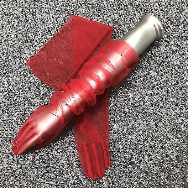 MIMIGO Långa Transparenta Tullehandskar Ultra Tunna Vantar Brud Armbågshandske Red