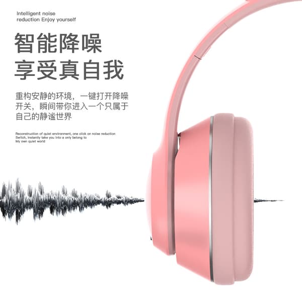 Kattöron-hörlurar 2.4GHz Trådlöst Spelheadset med Mikrofon