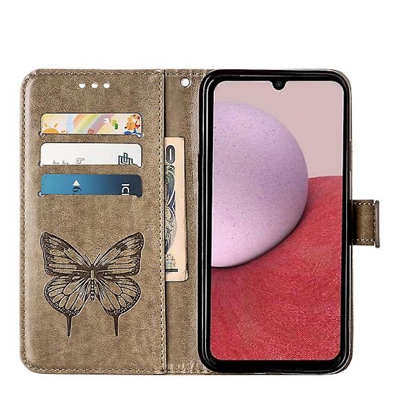 Mobiltelefonskal i präglad fjärilsläder för Samsung Galaxy A25 5g / A24 Grey