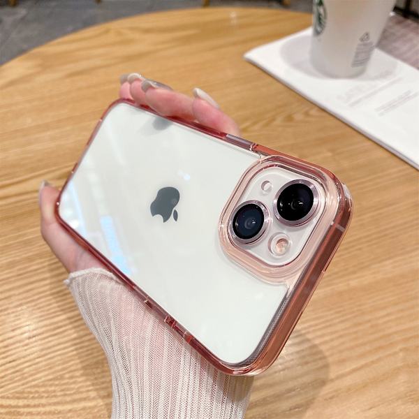 Iphone 14 -kotelo läpinäkyvä Tpu+pc putoamisenesto puhelimen suojus linssitarralla Pink