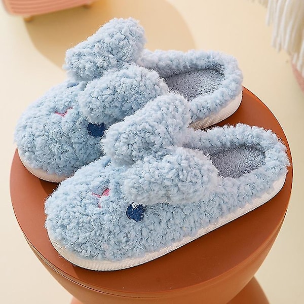 Cute Animal Furry Slipper For Women Girls Fashion Fluffy Winter Warm Slippers Woman Cartoon Milk Cow Home Cotton Shoes F-blue