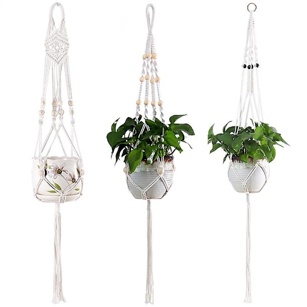 Macrame-kasvitelineet, ripustusruukut sisä- ja ulkokäyttöön, käsintehty ripustuskasviteline ripustusruukkuun sisä- ja ulkokäyttöön, puutarhapatio Combination 2