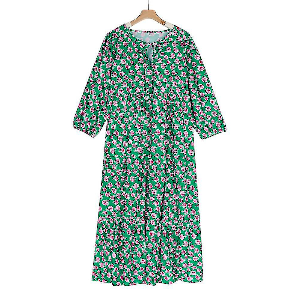 Sommar Klänning med Puffärmar Lång Kvinna Lös Boho Blommig Klänning Mode Semester Strand Vintage Klänning Elegant Geometrisk Tryck Vestido Claret L