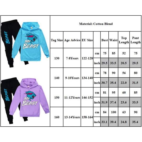 Lightning Cat Casual Sweater + Bukser Tøj Hættetrøje Sæt til børn 140cm Dark Blue