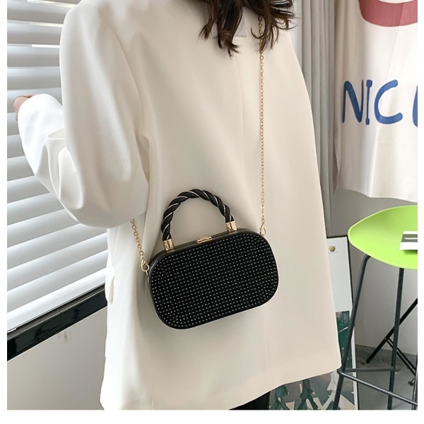Fashion Women Pearl Sequins Cylinder Bags Chain Shoulder Handbags Party Purse (black)