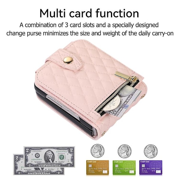 Crossbody-fodral i läder med diamantmönster för Samsung Galaxy Z Flip5 Pink