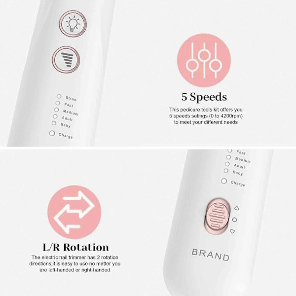 Professionell Manikyr- och Pedikyrset Nagelfräsmaskin Elektrisk Nagelfil Pedikyrverktyg White