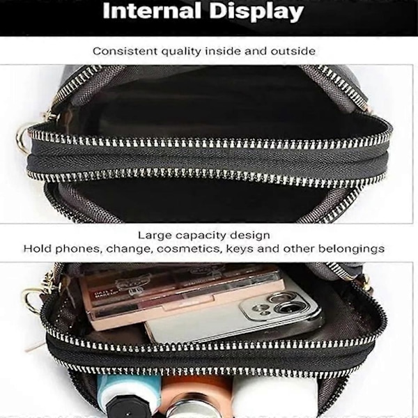 Liten Crossbody-väska i Läder, Mobilväska, Mini Handväska att Hänga Över Axeln grey