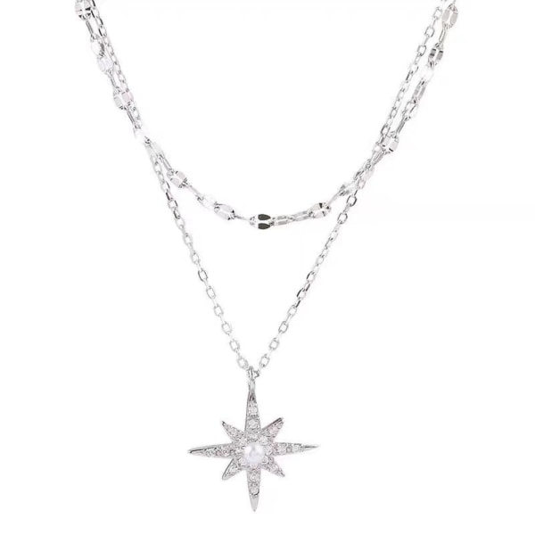 Necklace Female Six-pointed Star Moon Double-layer Necklace Short Collarbone Chain