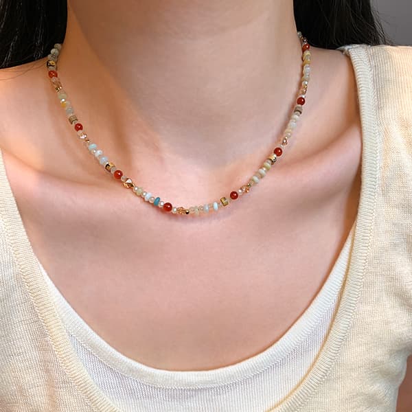 Värikäs dopamiini turmaliini helmikaulakoru naisille RF1125 necklace
