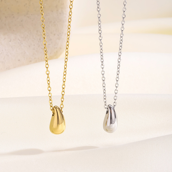 Delikat dråpeformet halskjede for kvinner jenter Sterlingsølv Minimalistisk Enkelt Lite Oval Perle Bønner Pæreformet Anheng Choker BFF Halskjede Mote Justerbar Steel