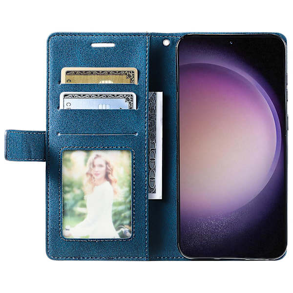 For Samsung Galaxy S23 Etui Imprinted Lines Lærdeksel med Lommebok Stativ Blue