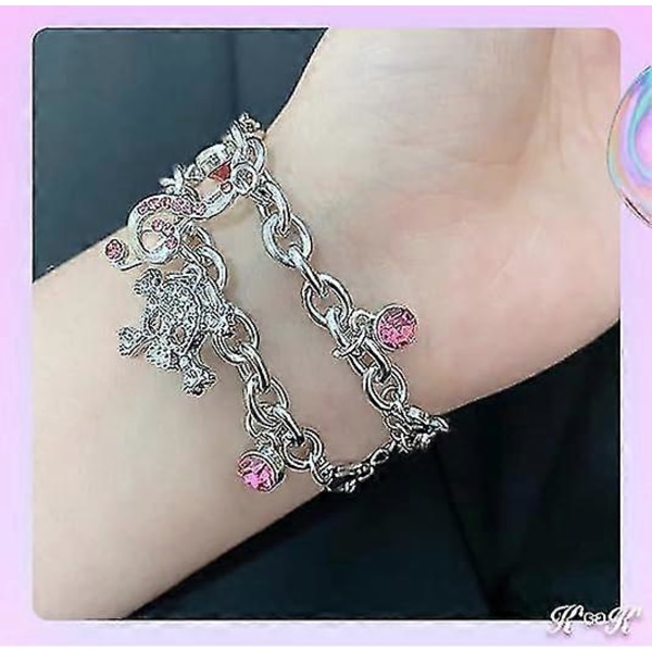Y2k Skalle Armbånd til Kvinder Teen Y2k Smykker, Rhinestone Kors Armbånd Y2k Tilbehør Pink Armbånd Æstetisk Y2k