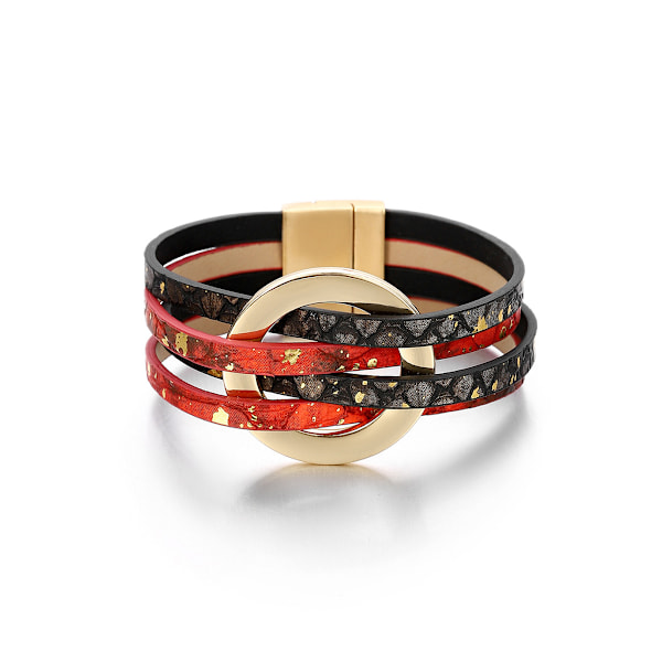 Læderarmbånd til kvinder 2022 Mode Armbånd & Armringe Elegant Multilayer Bredt Wrap Armbånd Kvindelige Smykker Gave Black + wine red