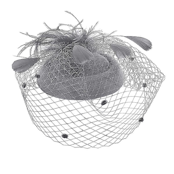 Fjær Mesh Topphatt Dame Mesh Slør Hårnål Hatt Party Hodeplagg grey