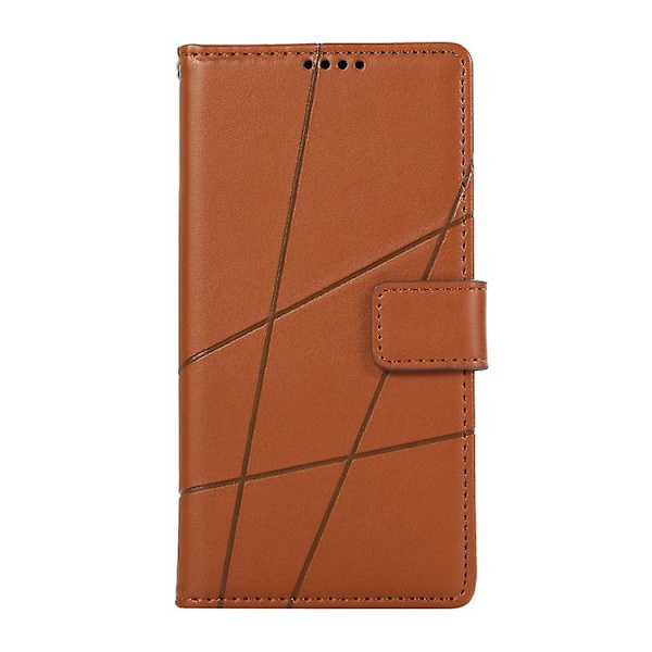 Til Samsung Galaxy S22 Ultra 5g PU Ægte Læder Tekstur Prægning Linje Mobiltelefon Etui Brown