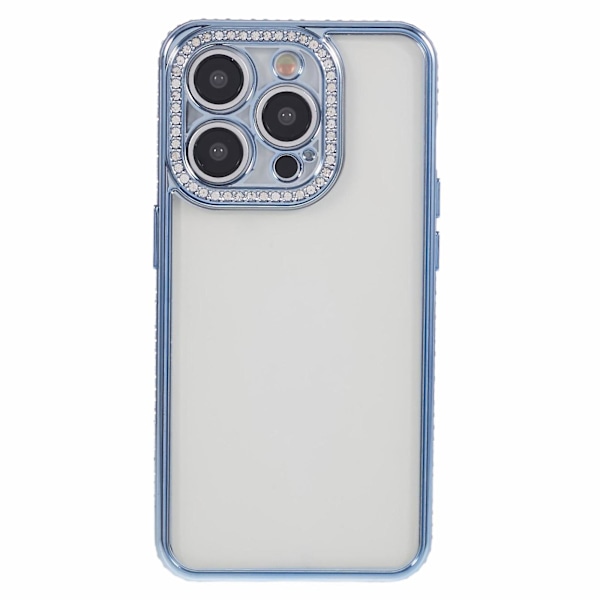 For iPhone 13 Pro Max-deksel med rhinestones linseramme myk TPU-telefondeksel Blue