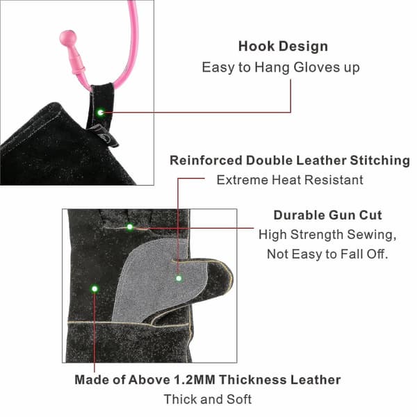Extremt Värme- och Eldfasta Handskar i Läder med Kevlar-Sömmar för Eldstad, Spis, Ugn, Grill, Svetsning, BBQ