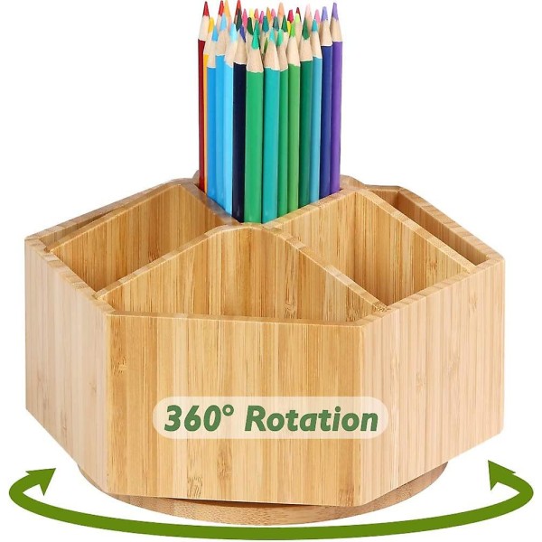 Bambus Roterende Art Supply Organizer, 7 sektioner, Hold 350+ blyanter, Skoleartikler Organizer til Pen, Farveblyant, Kunstpensler, Desktop Opbevaring B
