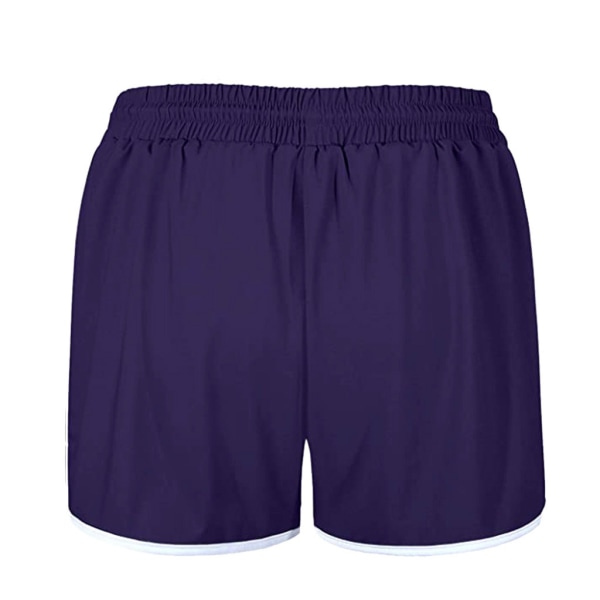 Dame dobbeltlags snoretræk elastiske talje atletikshorts med lommer Purple S