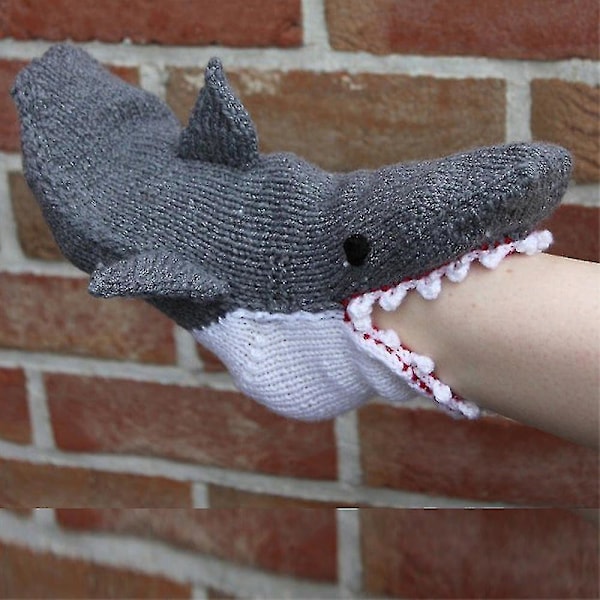 Unisex Julstrumpor i Stickad Design med Djurmönster, Snygga Mid-Calf Strumpor, Julgåva Shark