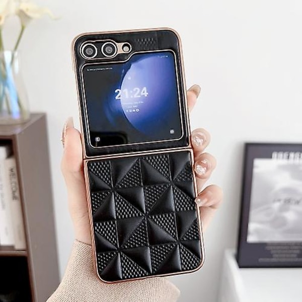 Samsung Galaxy Z Flip5 5g:lle Plating Plaid Pu All-inclusive iskunkestävä matkapuhelinkotelo Black