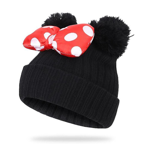 Vintermössa för småbarn med dubbla pompom i stickad ull black