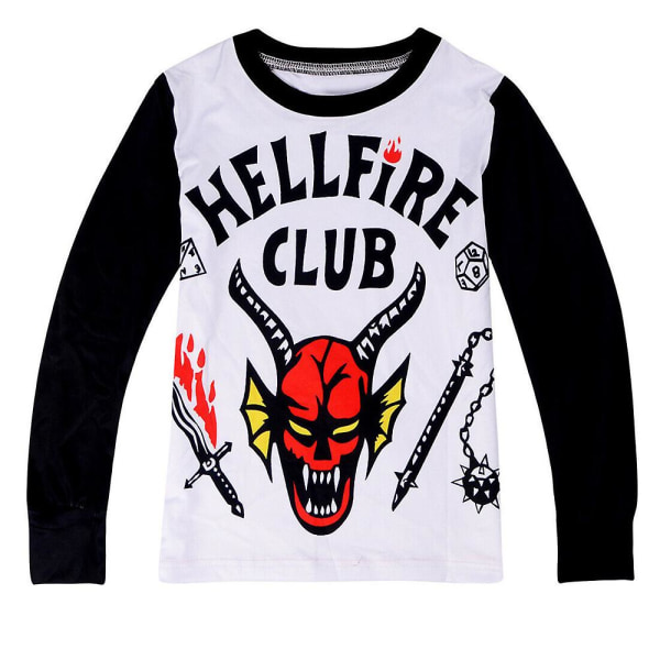 Stranger Things Hellfire Club Print Crew Neck T-paita Pitkät housut Lasten Pyjamasetti Rento mukava asu Three-quarter Sleeve 8-9 Years