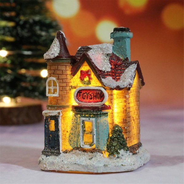 Resin Christmas Scene Village Houses Town With Warm White Led Light Battery Operate Christmas Ornamnet J