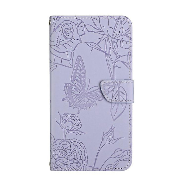 For Samsung Galaxy A05 Skin Feel Butterfly Præget Flip Læder Mobiltelefon Etui Purple