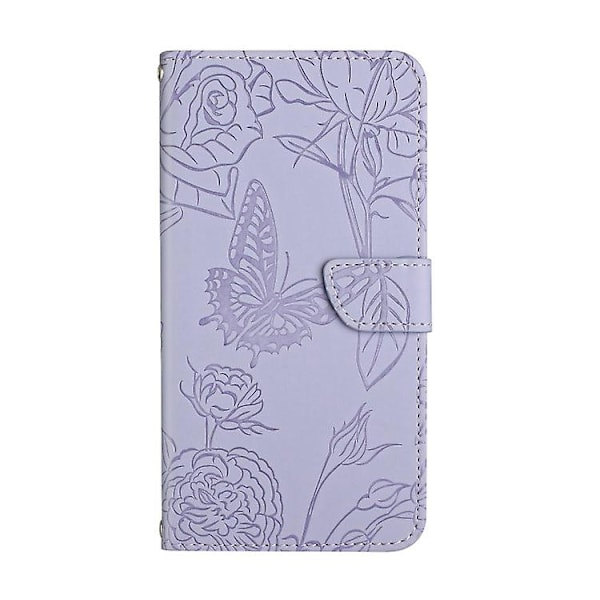 Skin Feel Butterfly Embossed Flip Leather Mobiltelefonveske for Samsung Galaxy A05 Purple