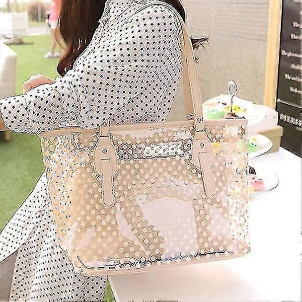 Klar Transparent Tote Axelremsväska Strand Allround Handväska Flicka Beige