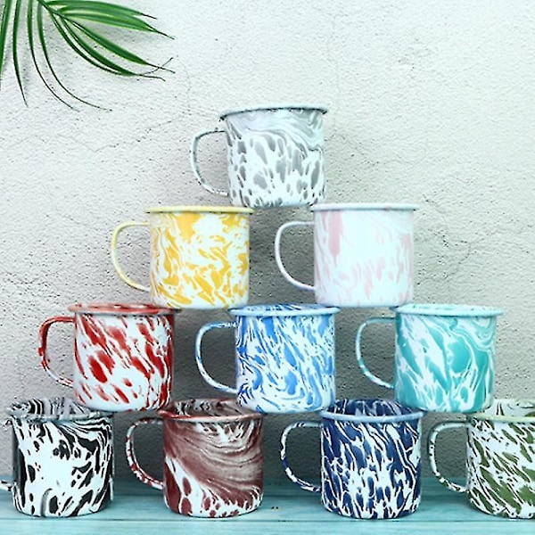 Camping Emalje Tin Metall Kanne Kaffe Te Retro Kopp Utendørs Reise Drikking Hjem Red 8cm