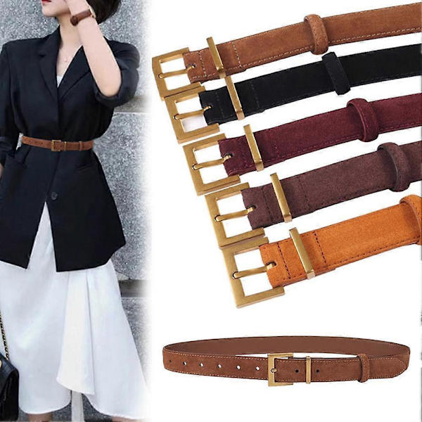 Retro Mockabälte Dam Jeansbälte Kvinnor Mode Klänningsbälte med Guldspänne Black