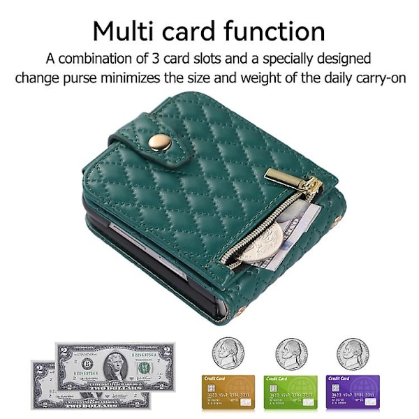 Crossbody-etui i læder med diamantgitter til Samsung Galaxy Z Flip5 Dark Green