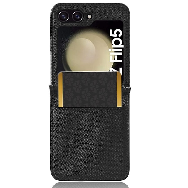 Mobiltelefonskal i läder med diamanttextur för Samsung Galaxy Flip5 Black
