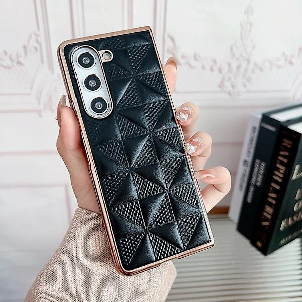 Platsbyggd fodral för Samsung Galaxy Z Fold5 5g med rutmönster, allomfattande stötsäker Black