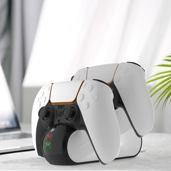 Dobbel lader med LED for PS5-kontroller, hvit