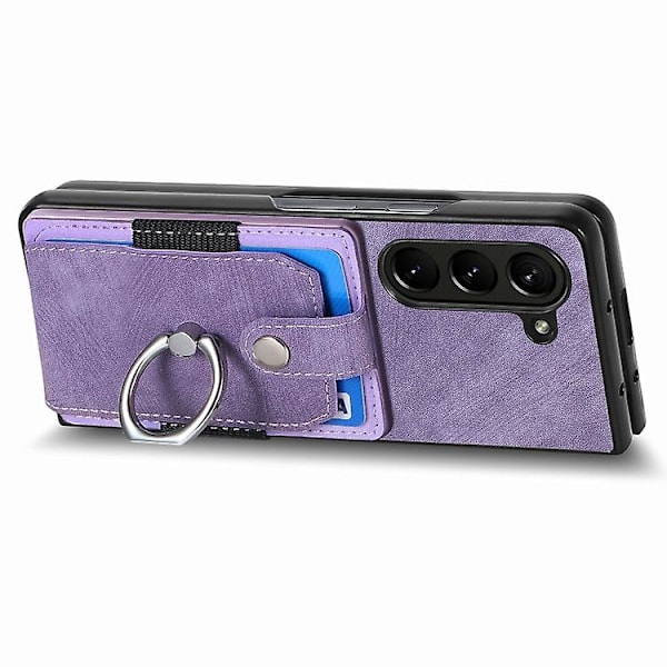 Retro Skin-känsla Ring Multi-kort Plånbok Mobiltelefonfodral för Samsung Galaxy Z Fold5 5g Purple