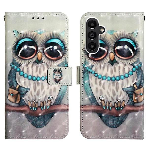 For Samsung Galaxy A05s 3D Maleri Vandret Flip Læder Mobiltelefon Etui Grey Owl