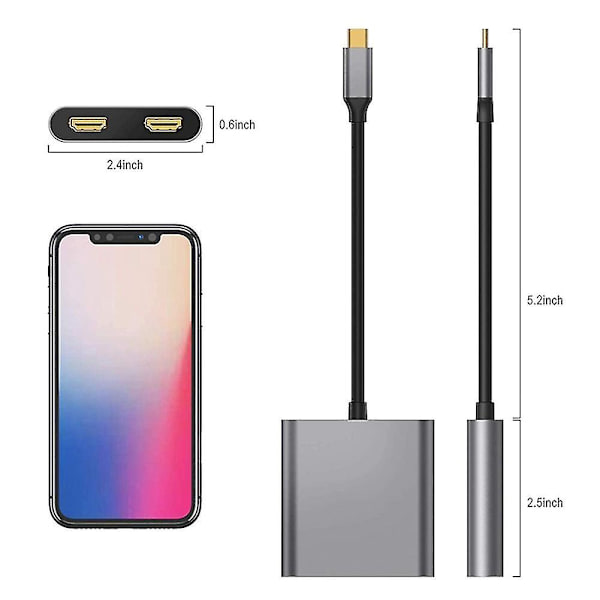 4-in-1 USB Type-C -hubi kahdelle 4K HD -yhteensopivalle latausportille USB-C -telakointiaseman sovitin, tukee kahta
