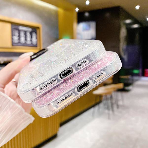 Glitter TPU + Akryl Telefonfodral Kompatibelt med MagSafe Stötsäkert Baksida för iPhone 15 White
