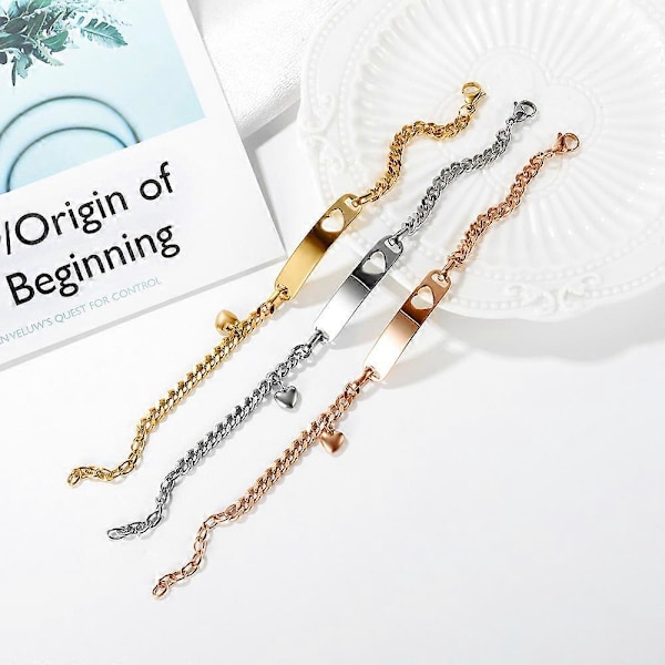 Rustfrit stål armbånd med indgraveret hult hjerte, rustfrit stål armbånd til kvinder silver