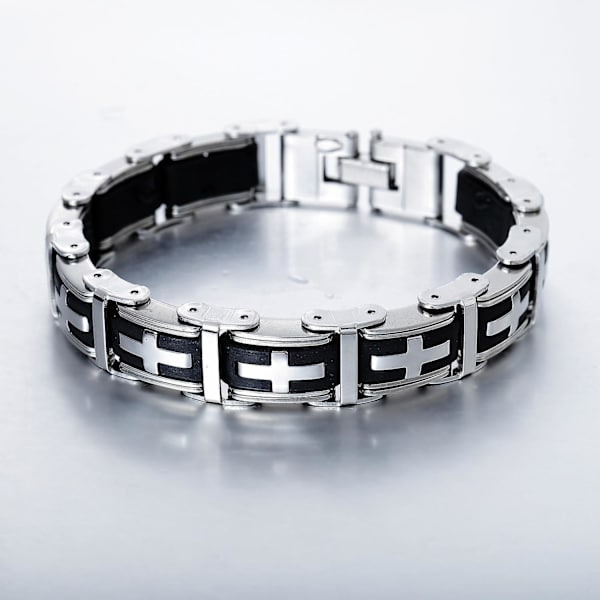 Rutiga Mönster Kors Rostfritt Stål Svart Silver En-Delar Armband