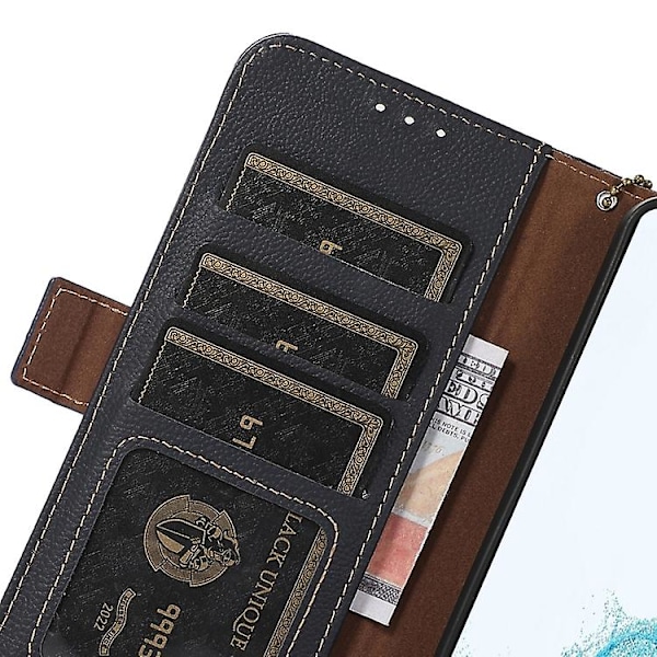 Til Samsung Galaxy S24 Side-magnetisk Tj Ægte Læder Rfid Mobiltelefon Etui Blue