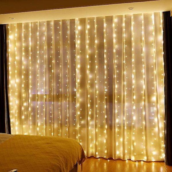 6x3M Nyttårsgardin LED-gardin på vinduet USB-lyslenke med fjernkontroll LED-lys Juledekorasjon Warm white 3Mx2M