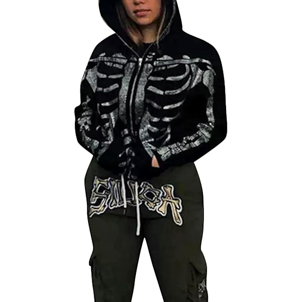 Dame Full Zip Up Hoodie Halloween Langærmet Grafisk Jakke Goth Sweatshirt Pige Streetwear (størrelsexxl)