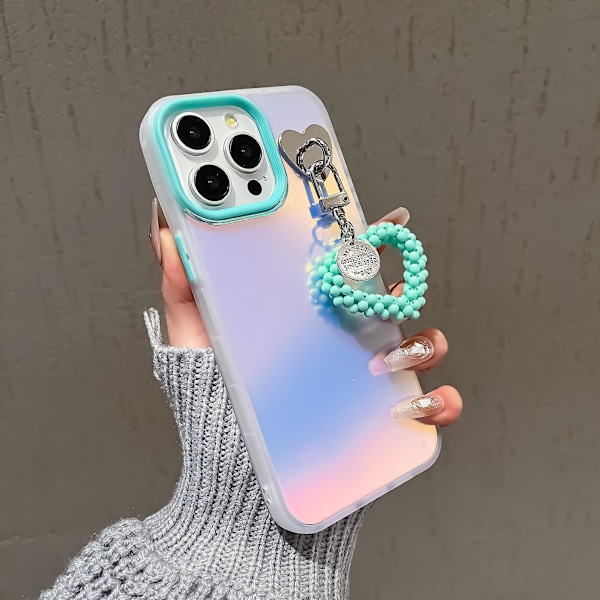 iPhone 12/12 Pro -kotelo, mattalaser-efekti, PC+TPU-puhelinkotelo, helmiäisriipuksella Mint Green