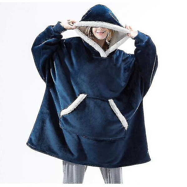 Oversized Hoodie-teppe, bærbart lammefløyels-lateteppe - Julegave blue